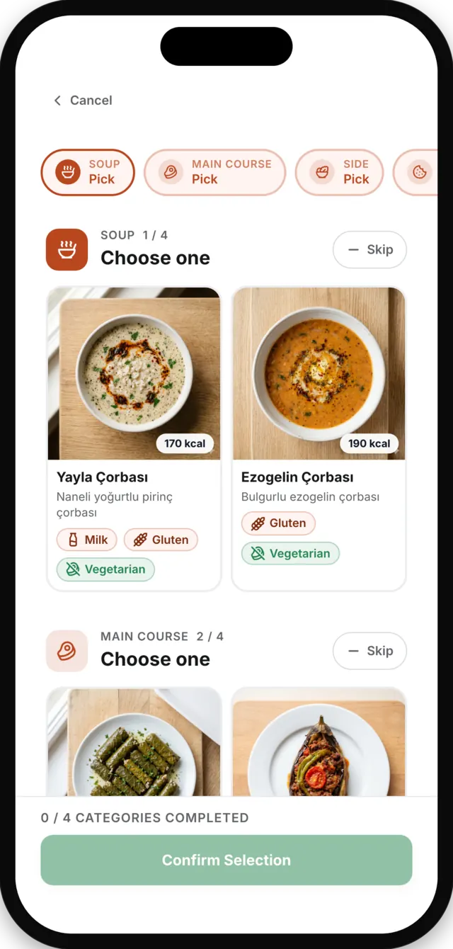 Employee menu selection screen